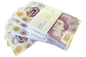 BIG SCREEN STACKS - UK COMPANY | NEW EDITION PROP MONEY UK POUNDS GBP BANK 300 20 NOTES | 3 STACKS | Extra Bank Strap | Authentic Film Edition | Movies Play Fake Cash Casino Photo Booth Props