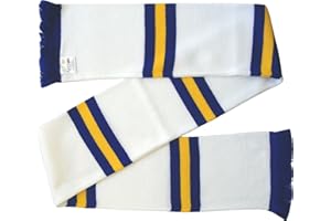 ARENA SCARVES Leeds style White, Royal Blue, and Gold Retro Bar Scarf