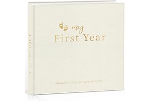 HYGGARTN Baby Memory Book with Linen Cover – My First Year Keepsake Album, 84 Pages with Stickers, Baby Journal for Boys and Girls (Linen beige)