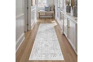 PureCozy Gångmatta 60 x 240 cm, tvättbar, halkfri, korthårig, mjuk, vintage för kök, hall, vardagsrum, sovrum, framför sängen