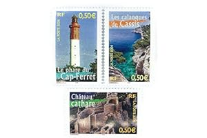 TIMBRE FRANCE Lot de 3 Timbres de France Neufs de Collection de 2004. N’3708 à 3710. Phare du Cap Ferret, calanques de Cassis et château cathare