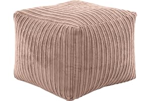 Hippo Relaxing Footstool Cube Bean Bag | Home Furniture Living Room | Lightweight Soft & Comfy | Jumbo Cord Square Foot Rest Pouffe Beanbags (Mocha)