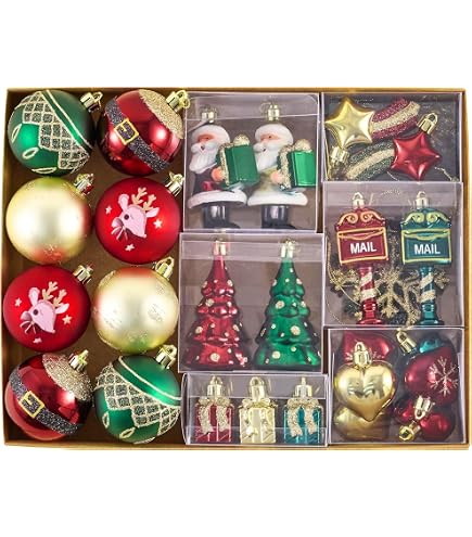 Lot De 35 Boules De Décoration De Noël Avec Crochets - 8, 6, 4 Cm - Pour Sapin, Fête, Mariage - 9