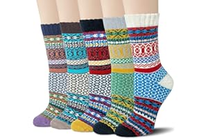 Justay Pucott 5 par damskich zimowych wełnianych skarpet, oddychające, miękkie, grube, termiczne, kolorowe, na prezent, wysokiej jakości, prezenty świąteczne dla kobiet, 37-42 EU