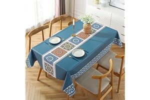 Aitsite Mantel Rectangular de PVC y Tela Oxford para Manteles de JardíN de Cocina y Sala de Estar, Multiusos, Impermeable y Lavable, (140 X 220 Cm, Azul)