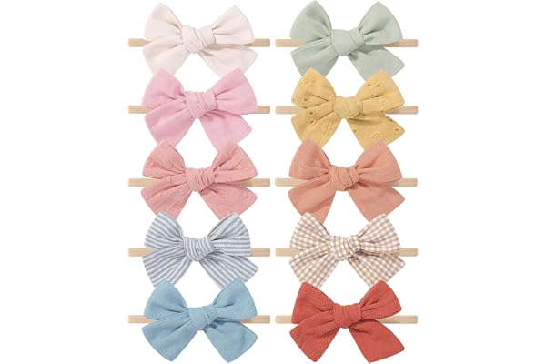 10pcs Bébé fille bandeau cheveux arc nylon coton lin cheveux avec nouveau - né bambin petite fille et enfant 3,5 pouces accessoires de cheveux faits à la main