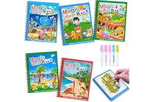 Benxdara Water Magic Colouring Book 5 Pcs, Reusable Water Colouring Books for Children, Magic Water Coloring Book with 5 Water Pens, Water Painting Books for Kids 3 4 5 6 Year Old Boys Girls, C
