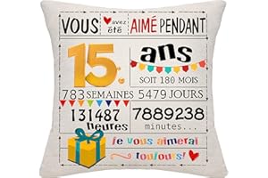Bommex Cadeaux d'anniversaire pour 15 Ans Cadeaux de décoration d'anniversaire Housses de Coussin d'anniversaire pour 15 Ans (15)