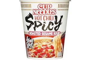 ‎NISSIN Nissin Cup Noodles – Hot Chili Spicy, 8er Pack, Soup Style Instant-Nudeln japanischer Art, mit Chilis, geröstetem Sesam & Gemüse, schnell im Becher zubereitet, asiatisches Essen (8 x 66 g)
