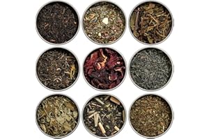 Heavenly Tea Leaves 9 Flavor Variety Pack, Assorted Loose Leaf Tea Sampler Set - Assortment of Green Tea, Herbal Tea, Black Tea, & White Tea