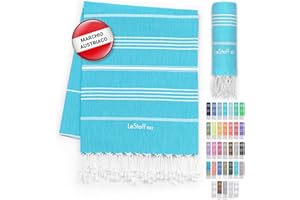 LeStoff Telo mare - 100% Cotone bio, 95 x 180 cm, Prelavato, Assorbente, Asciugatura Rapida, Leggero, Fouta, Telo Spiaggia, Telo Bagno, Telo Yoga, Telo Sauna, Asciugamano Sportivo, Coperta (Aqua)
