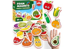Little World Stor uppsättning av 24 kylskåpsmagneter i skum för barn 1-åring – inlärning babymagneter – kylskåpsmagneter för barn för 2-åringar – frukt och grönsaker småbarnsmagneter