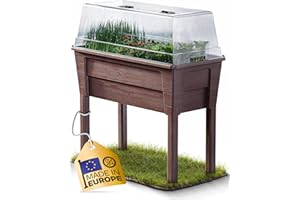 Ondis24 Victoria Jardinière de jardin pour balcon, jardinière avec serre, volume 50 l, réservoir d'eau, irrigation goutte à goutte, pieds amovibles, convient pour l'extérieur (marron)