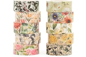 Songdao 10 Rollos Flor Washi Tape Set cinta adhesiva decorativa Washi Glitter Adhesivo de Cinta Decorativa para DIY Crafts Scrapbooking (2-Romance)