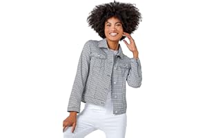 Roman Originals Stretch Jacket for Women UK - Ladies Denim Jean Summer Coat Bengaline Casual Smart Utility Trucker Biker Fitted Classic Work Spring Soft Vintage