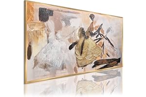 DekoArte - Quadri astratti dipinti a mano 140x70 cm BALLERINI DORATAS - Dipinto su tela con cornice dorata