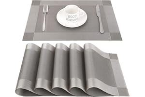 CHAOCHI Platzset Abwischbar,Tischset Abwaschbar Grau 6er Set PVC Abgrifffeste Hitzebeständig rutschfest Platzdeckchen für Küche,Zuhause,Restaurant,Speisetisch,45cmx30cm