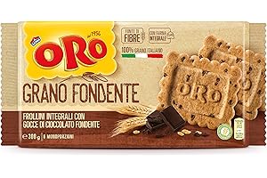 Oro Saiwa Grano Fondente, Biscotti Integrali con Gocce di Cioccolato Fondente, Fonte di Fibre con Farina Integrale, 100% Grano Italiano, 300g (6 monoporzioni da 50g)