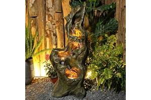 Bumilgar Garden Water Features 5-Tiers Large Cascading Realistic Tree Trunk Natural Waterfall Outdoor Fountain Resin Imitation Wood with LED Lights for Garden, Patio, Porch 101 CM