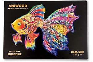 JUEGACONMIGO ANIWOOD Puzzle di legno Animali. Copertina fustellata, scatola del puzzle a grandezza naturale. 3 modalità di difficoltà, elemento decorativo. Pezzi unici e originali di animali (Medium, Pesce Dorato)