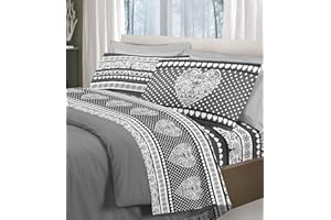 BIANCHERIASTORE Set Lenzuola Letto Fantasia Tirolese | Completo in Cotone Made in Italy Stampa Montagna| Lenzuolo sopra + sotto con Angoli + Federa/e con Stampa in Entrambi i Lati | - 2 piazze - Grigio