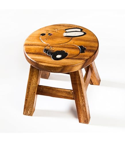 Tabouret Enfant Tête De Girafe - Bois Massif Sculpté Main - Thai Int’l Handicraft - Occasion