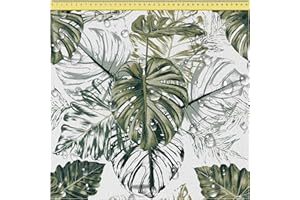 DreamRoots Tissu imperméable extérieur au metre 160 cm Largeur - Toile exterieure impermeable 100% de polyester 600D 220g/m - Tissus au metre ameublement Monstera Green Leaf 1M