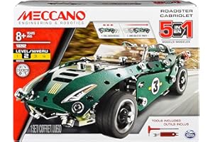 MECCANO - CABRIOLET RETRO FRICTION 5 MODÈLES - Coffret Inventions Avec 174 Pièces, 1 Moteur Rétro friction Et 2 Outils - Jeu de Construction - 6040176 - Jouet Enfant 8 Ans et +