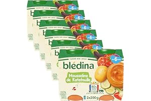 Blédina - Petits pots pour bébé - Mousseline de Ratatouille - 80% d'ngrédients Français - Dès 6 mois - 12 pots de 200g