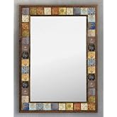 Oscar Stone Decor Ahşap &Ccedil;er&ccedil;eveli Mozaik (Mermer) Ayna 53x73 CM Seramik Desen-Eskitme &Ccedil;i&ccedil;ek Vintage