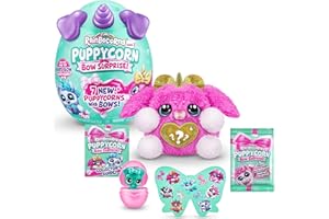 Rainbocorns Puppycorn Bow Surprise, Puppycorn Series 3, Rocket the Pink Karmo - Collectible Plush - 5 Layers of Surprises, Peel and Reveal Heart, Stickers, Slime, Ages 3+ (Pink Karmo)
