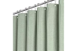 BTTN Duschvorhang Stoff 180x180 cm, Leinen Textur Anti-Schimmel Wasserdichter Textil Duschvorhang mit 12 Haken, Moderne Waschbar Gewichtete Dekorative Ployester Duschvorhänge für Badezimmer - Grün