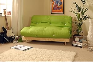 Comfy Living 4ft Small Double 120cm Wooden Futon Set with LIME GREEN Mattress