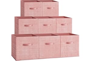 SONGMICS Storage Cubes, 33 cm Non-Woven Fabric Bins with Double Handles, Set of 8, Wardrobe Organisers for Shelves, Foldable, for Clothes, Jelly Pink ROB833R01