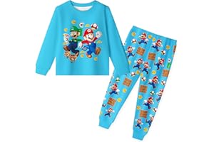 Brigcalki Pyjamas Boys Pjs Set For Kids Long Sleeve Pjs Girls Sleepwear Costume Mario Tops and Pant for 3-10Y
