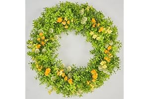 AVOECO Avoceo Artificial Boxwood Wreath for Front Door - Year-Round Greenery, 20~21" Summer & Fall Decorative Wreath for Door Decor, Perfect for Farmhouse, Weddings, & Seasonal Décor (C Wildflower)