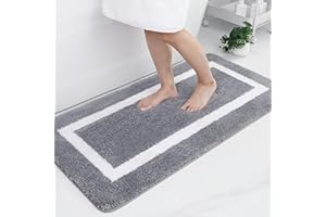 ‎HOMAXY Homaxy Badezimmerteppich Badematte rutschfest Waschbar Badteppich Weiche Mikrofaser Hochflor Badvorleger – 60 x 120 cm, Grau