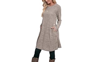 Aokosor Jumper Dress for Women Long Sleeve Dress Ladies Button Tunic Dress with Pockets