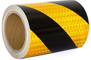 XFXIA Ruban Adhésif Réfléchissant Jaune et Noir 15cm x 10m Bande Reflechissante Autocollante Imperméable Bande Réfléchissante pour véhicules, voitures, remorques, extérieur