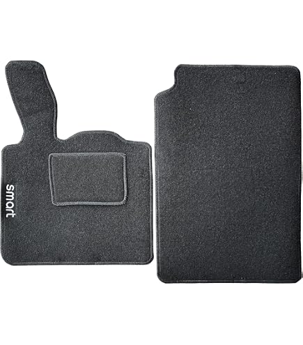 QUEMAR Tappetini Auto compatibili con Smart Fortwo W450 1998-2007 / Kit Tappeti in Moquette e Gomma su Misura (Set 2 Anteriori) / Ricami e Colori Personalizzati (2 Ricami, Bordo Arancio