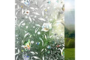 ‎LIFETREE Lifetree Opaque Window Film, Self-Adhesive: Privacy Film, 3D Rainbow Decorative Film, Static Adhesion without Glue, Anti-UV, Sun Protection, for Office, Living Room, Flowers/Tulip, 44 x 300 cm