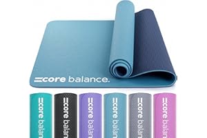 Core Balance Yoga Mat, Non Slip 6mm Thick TPE Foam for Gym Fitness Exercise Pilates Training, Lightweight & Compact with Travel Strap, 183cm x 65cm x 0.6cm (Choose Plain or with Alignment Lines)