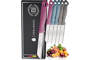 Edelbach Solingen | 6x Küchenmesser Set | German, sehr scharfe Messer, Messer Set, Obstmesser, Gemüsemesser, Schälmesser, Solingen Messer