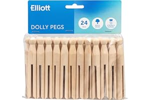 Elliott Traditional Beechwood Dolly Pegs, Pack of 24 Clothes Pegs, Perfect for Indoor and Outdoor Use and will Hold Clothing Without Leaving Marks, Ideal for Crafting, Beige