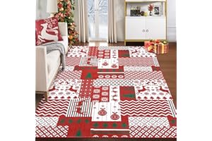 LuxFocus Tappeto natalizio grande, rosso, per soggiorno, camera da letto, antiscivolo, decorazione per la casa, lavabile in lavatrice, stile bohémien, design patchwork, 160 x 230 cm