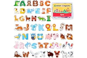 JoyCat Wooden Fridge Magnets for Kids, 26 Cute Animals & Uppercase Letters for Toddlers, Magnetic Alphabet Refrigerator Toys, Fun Educational Learning Gifts for Preschool 2 3 4 5 Years Old