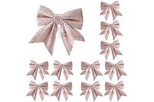 YUNLI 12 Stück Weihnachtsschleifen, Schleifen Weihnachtsbaum Roségold, Glitzer Schleifen Weihnachtsbaumschmuck, Weihnachtsbaum Bogen Schleife, Weihnachten Schleifen für Weihnachtskranz Geschenke Deko