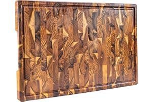 Erreke Tagliere da Cucina, Tagliere in Legno Teak End Grain, Taglieri da Cucina Professionale, Piedini Antiscivolo, per servire Barbecue Salsicce Formaggio Pane, 58x38x3.2 cm (Scanalatura per Succhi)