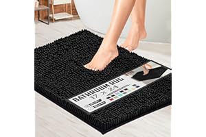 MAYSHINE Tapis de Salle de Bain Absorbant et Antidérapant en Chenille - Doux, Lave-Machine, Sèche Rapidement - Grand pour Bain, Douche, Chambre ou Tapis de Porte (Noir, 60x43cm)