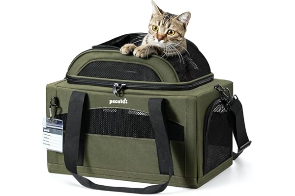 pecute Sac de Transport pour Chat Extension Supérieure, Cadre Ultra Stable, Pliable, Sac Transport Chat avec Un Tapis d'urine imperméable Amovible, Sac de Transport pour Animaux de Compagnie Vert